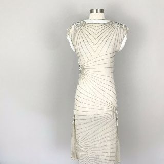Vintage 1920s Hollywood Silk Beaded Dress Evening Gown Ivory size 4 2