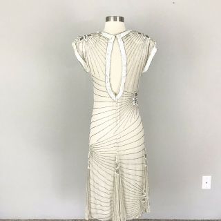 Vintage 1920s Hollywood Silk Beaded Dress Evening Gown Ivory size 4 6