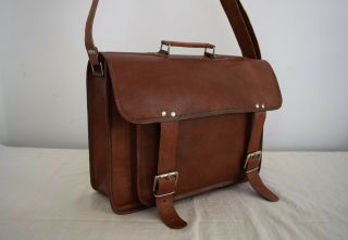 Mens Vintage Leather Briefcase Dslr Camera Messenger Laptop Satchel Shoulder Bag