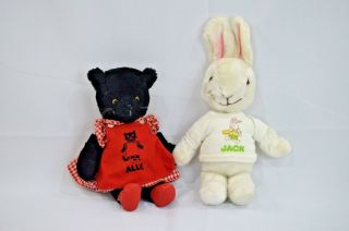 Vintage 1979 Allie Cat 9 " And Jack Rabbit 12 1/2 " Plushes Ss Happiness Crew Rare