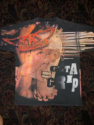 Vtg 90s Aerosmith Get A Grip All Over Print T Shirt