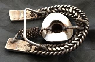 VTG Stainless Steel Hand Made BRAIDED HORSESHOE & COWBOY HAT Western Belt Buckle 6