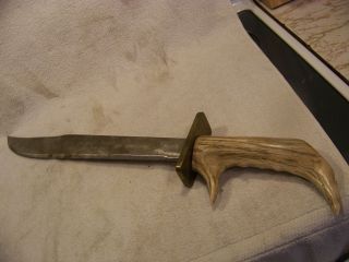 Vintage Knife / Sword 18 " Cutting Edge W/ Custom Elk Antler Handle