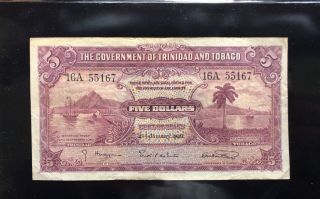 The Government Trinidad And Tobago 2 - 1 - 1939 5 Dollars Rare - Very Scarce