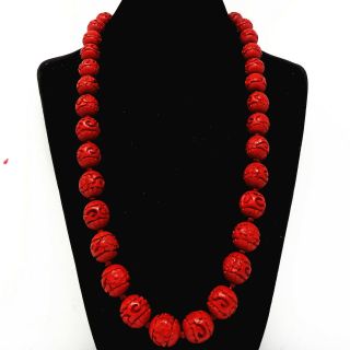 Nyjewel Vintage Antique 15mm Hand - Carved Lacquer Cinnabar Necklace 26.  5 Inches