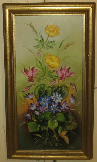 Vintage METTLACH Villeroy & Boch ' FLOWER BOUQUET ' Artist Signed PAINTED Plaque 2