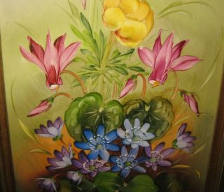 Vintage METTLACH Villeroy & Boch ' FLOWER BOUQUET ' Artist Signed PAINTED Plaque 5