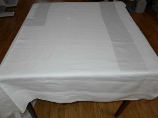 125x71 Vtg Antique Formal Striped White Irish Linen Double Damask Tablecloth