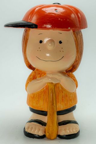 Vintage 1972 Peanuts Snoopy Baseball Peppermint Patty Ceramic Coin Bank