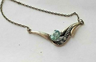 Faberge Design Antique 84 Silver Necklace With Aquamarine Stone