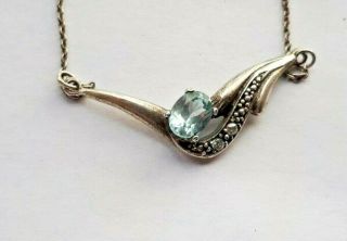 Faberge design Antique 84 Silver Necklace with Aquamarine Stone 7