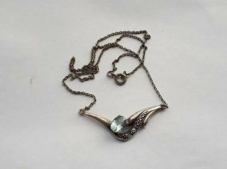 Faberge design Antique 84 Silver Necklace with Aquamarine Stone 8