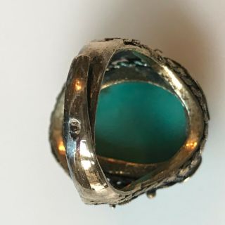 Antique 1920 ' s Chinese Turquoise and Enamel Vermeil Ring Adjustable Size 4