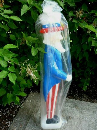 Nos Vintage Uncle Sam Patriotic July 4th Blow Mold Decoration 36 " W/pow Flag