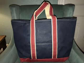 Vintage Ll Bean Freeport Maine Boat And Tote Canvas Bag Large Blue Red
