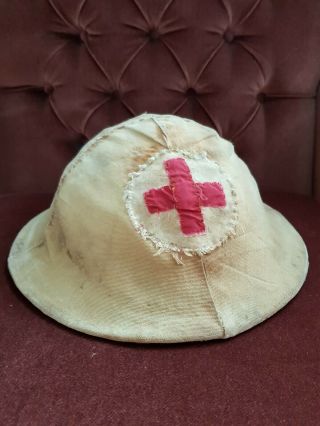 Ww1 Rare British,  Brodie Helmet Cover,  Red Cross Wd 1916.  32,  Field Ambulance