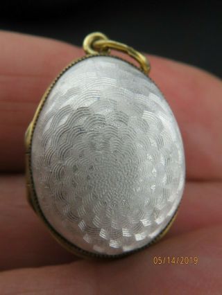 Vintage Russian Silver White Guilloche Enamel Egg Pendant Locket Charm