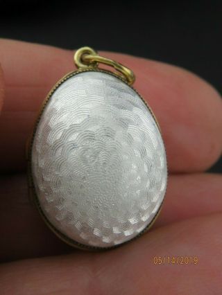 Vintage Russian Silver White Guilloche Enamel Egg Pendant Locket Charm 4