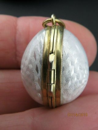 Vintage Russian Silver White Guilloche Enamel Egg Pendant Locket Charm 5
