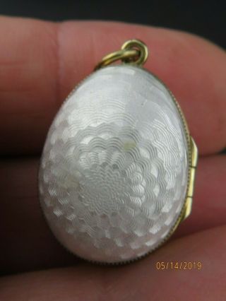 Vintage Russian Silver White Guilloche Enamel Egg Pendant Locket Charm 6