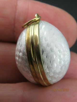 Vintage Russian Silver White Guilloche Enamel Egg Pendant Locket Charm 7