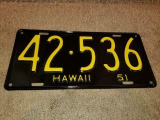 Vintage License Plate Hawaii 1951 42 - 536 Very