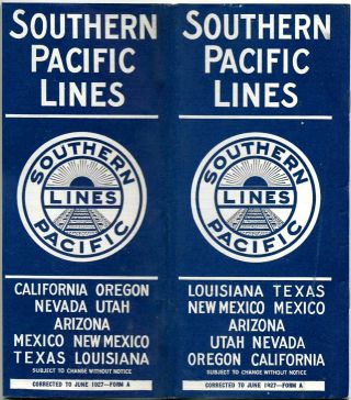 6 Vintage 1927 & 1928 Southern Pacific Lines Railroad Train Timetables