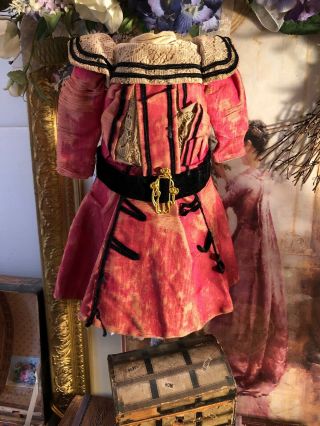 Wonderful Antique German Cotton Silk Blend Factory Doll Dress