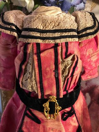 Wonderful Antique German Cotton Silk Blend Factory Doll Dress 2