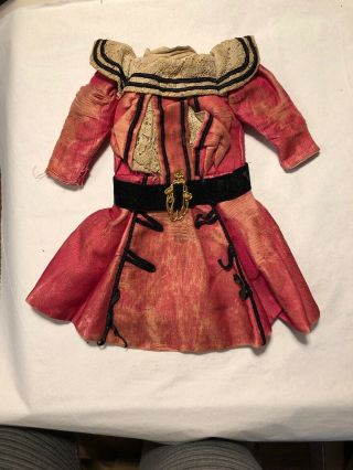 Wonderful Antique German Cotton Silk Blend Factory Doll Dress 3