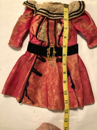 Wonderful Antique German Cotton Silk Blend Factory Doll Dress 7