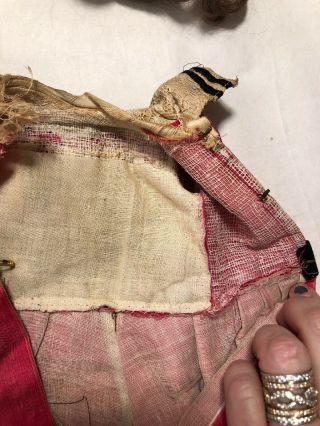 Wonderful Antique German Cotton Silk Blend Factory Doll Dress 8