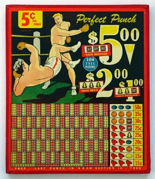 Boxer Boxing Vintage Unpunched Gambling Trade Stimulator Punch Board Game