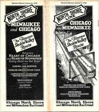 Vintage 1928 North Shore Line - Chicago & Milwaukee Railroad Train Timetable
