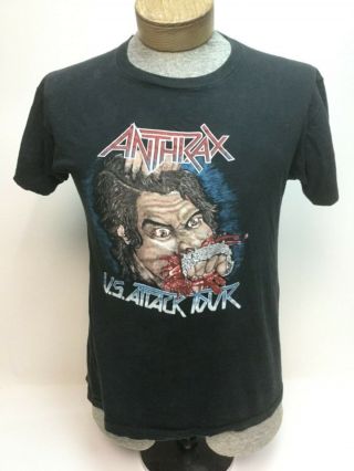 Rare Vintage 1980s Screen Stars Anthrax T Shirt Rock Xl Us Attack Tour