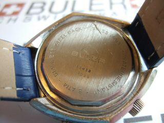 Rare Men ' s Vintage BULER SWISS CD 385 17 Jewels World Time Divers Watch 7