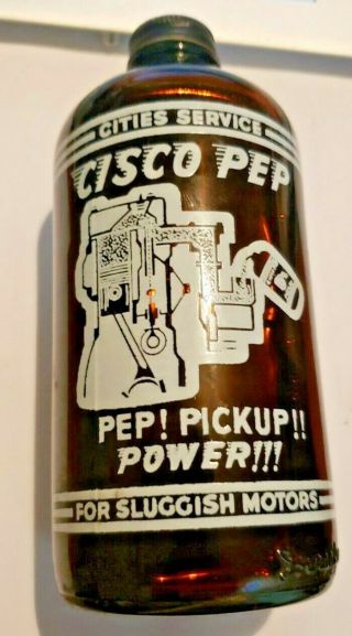 Vintage Cities Service Cisco Pep Pint Amber Bottle Full (nos)