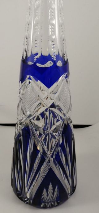 VINTAGE COBALT BLUE CUT TO CLEAR CRYSTAL DECANTER WITH STOPPER 3