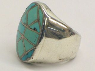 Vintage Large Heavy Native American Sterling Silver Inlay Turquoise Ring SZ 9.  5 3
