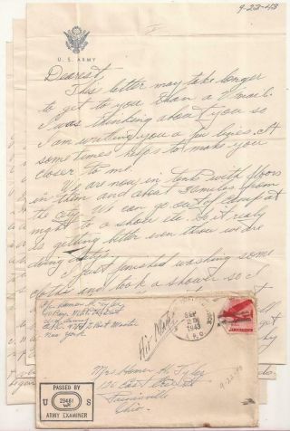 Wwii Letter.  North Africa 1943.  U.  S.  Army Military Police.  Pow Guard.  Censored.