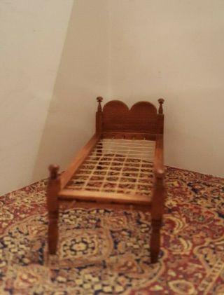 Dollhouse miniature vintage 18th c.  child ' s rope bed for Judy,  signed 3