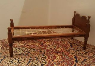 Dollhouse miniature vintage 18th c.  child ' s rope bed for Judy,  signed 5