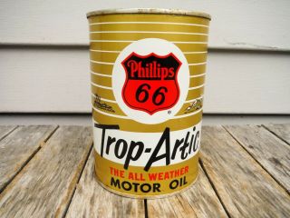 Vintage 1 Quart Phillips 66 Trop - Artic Motor Oil Can Metal Quart Nr