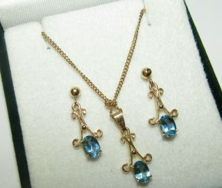 Adorable,  Antique Or Vintage 9ct Gold Demi - Parure:necklace & Earrings/aquamarine