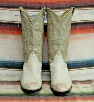 Mens Vintage Tony Lama El Rey Bone Full Quill Ostrich Cowboy Boots 9 D Good Cond 2