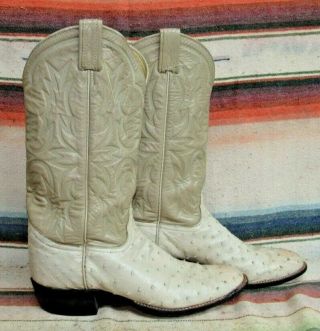 Mens Vintage Tony Lama El Rey Bone Full Quill Ostrich Cowboy Boots 9 D Good Cond 3