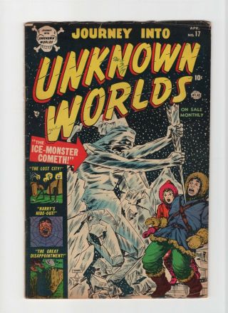 Journey Into Unknown Worlds 17 Vintage Marvel Atlas Comic Gold 10c Ice Monster