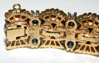 VINTAGE PANETTA WIDE CLEAR RHINESTONE BLUE LAPIS GOLD PLATED BRACELET 5