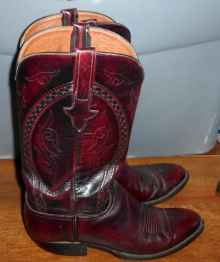 Vintage Mens Lucchese Burgundy Leather Western Cowboy Boots Size 9 D