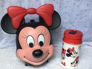 Vintage Disney Minnie Mouse Head Lunch Box With Thermos Aladdin Company